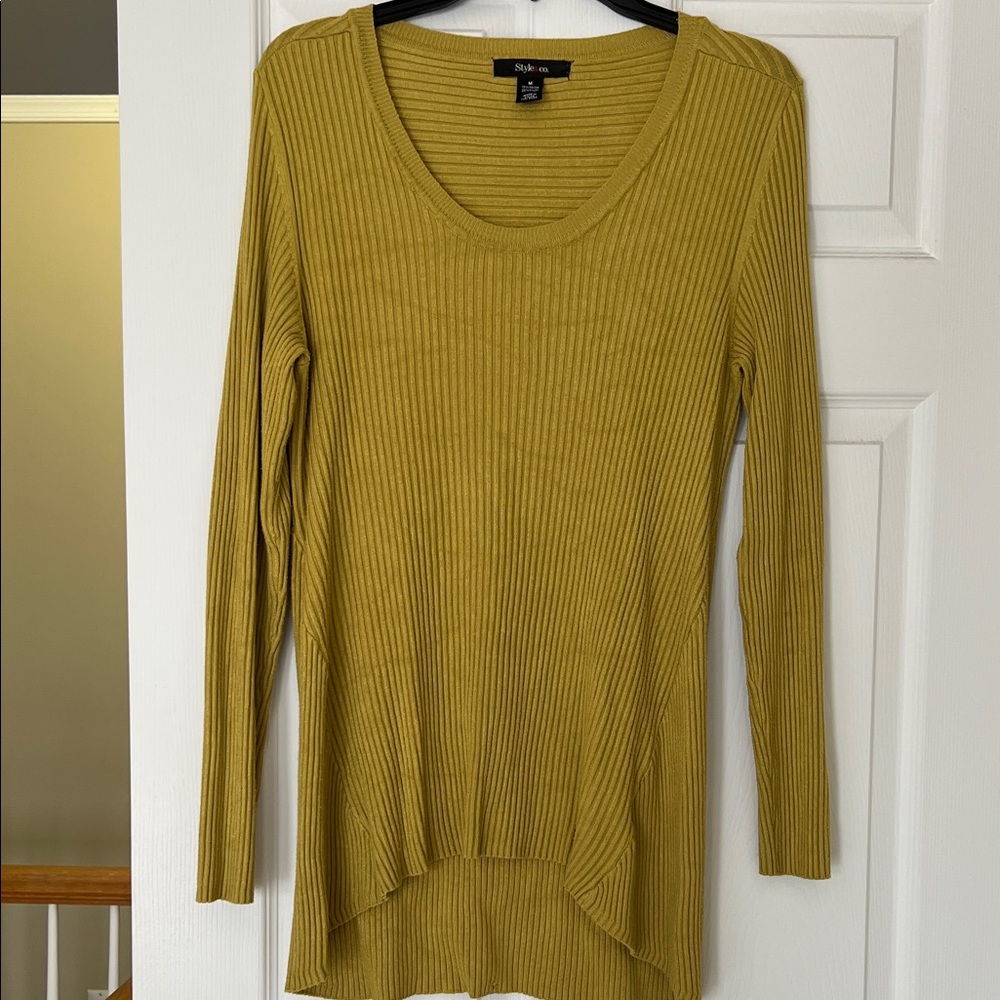 Style & Co. Ribbed Scoop-Neck Long Sleeve Top - Mustard Green